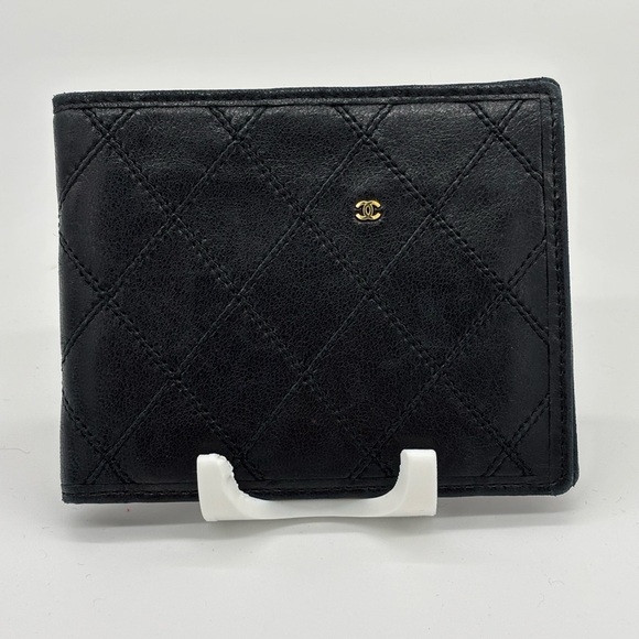 Chanel Authentic Black Leather Unisex Bifold Wallet
